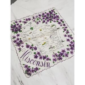 Vintage Franshaw 1960's Ladies Handkerchief Hanky‎ WISCONSIN state souvenir mcm